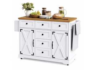 Îlot de cuisine mobile pliant 147 x 70 cm, desserte en mdf et métal blanc