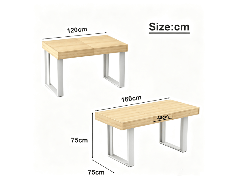 Table de salle à manger extensible 120-160x75x75 cm style rétro naturel et blanc - Conforama C