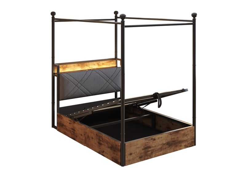  Lit coffre simple - 90x190 cm - baldaquin amovible - éclairage led - rangement hydraulique - noir CYQ-LDU00441AAB - Conforama R