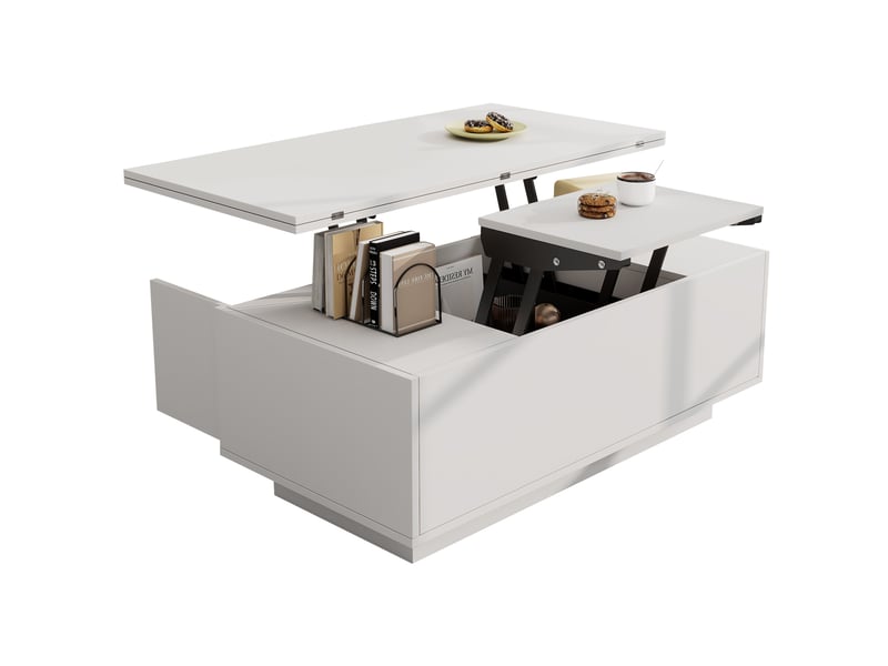  Table basse 100x50x43 cm double plateau relevable en panneau de particules blanc  - Conforama A