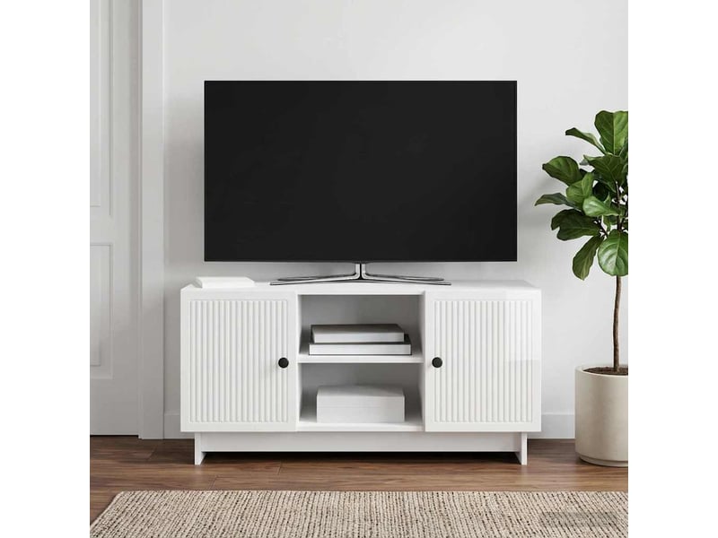 Meuble tv - banc tv - meuble de rangement 102 x 34,5 x 50 cm blanc brillant bois d'ingénierie  - Conforama B