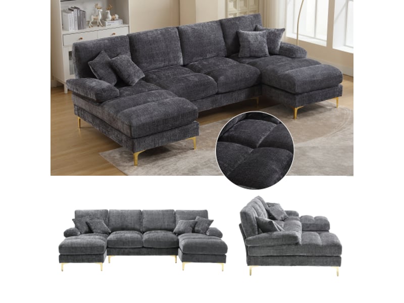 Canapé d'angle, canapé chenille – pour salon, pour appartement, en chenille, forme u - Conforama R