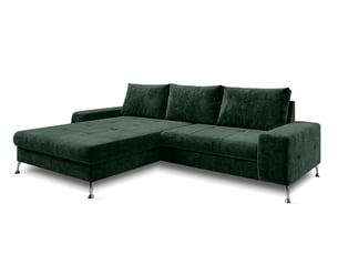 Canapé d'angle gauche convertible <strong>AX LIVING </strong> <strong>Artemia</strong> 5 places Velours vert avec coffre de rangement
