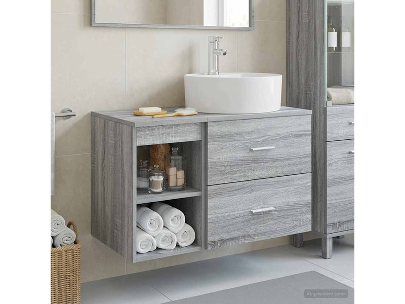  Ensemble de mobilier de salle de bain 2 pcs sonoma gris shl9686  - Conforama B