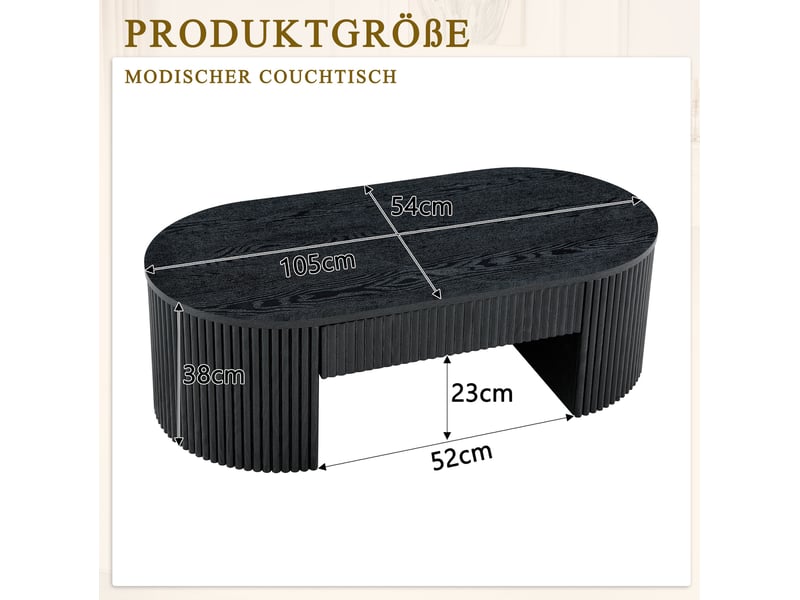  Table basse ovale avec tiroir coulissant et espace ouvert, style moderne, finition noire rainurée en mdf pour salon  - Conforama E