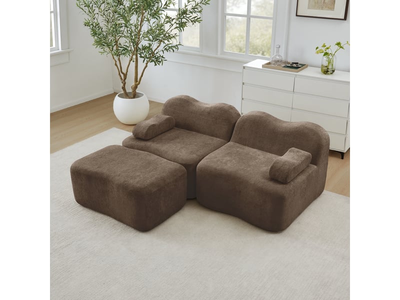 Canapé modulaire d'angle 2 places avec assise profonde et coussins d'accoudoir, en velours marron - Conforama C
