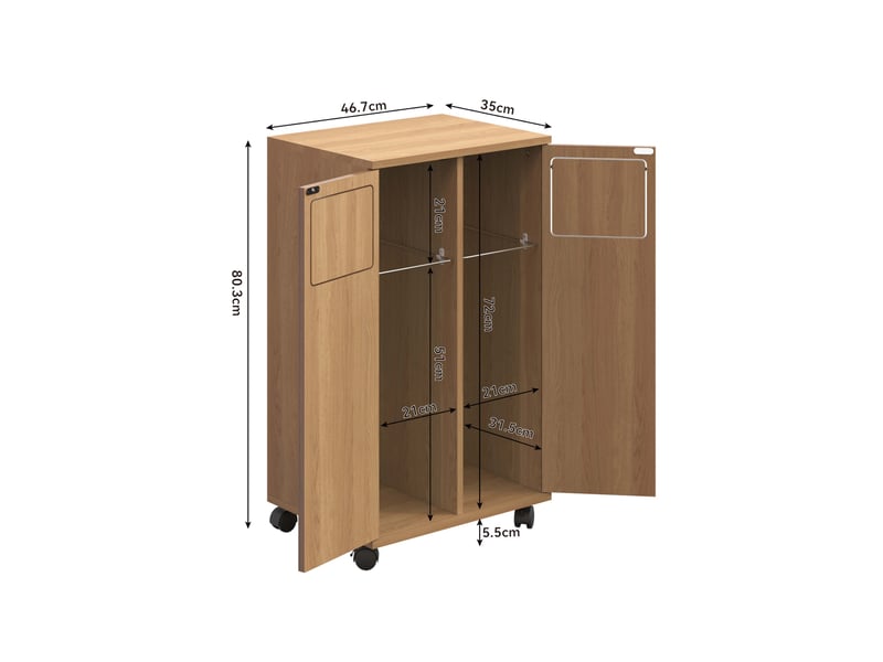 Meuble de tri des déchets 46,7x35x80 cm naturel mdf, 2 compartiments à roulettes pour cuisine et salle à manger - Conforama C