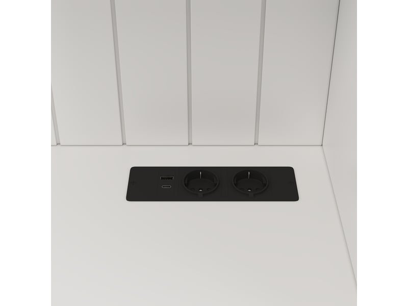 Armoire de cuisine salle à manger 120cm avec portes en verre et prises usb, armoire de rangement cuisine, vaisselier moderne blanc et noir - Conforama R