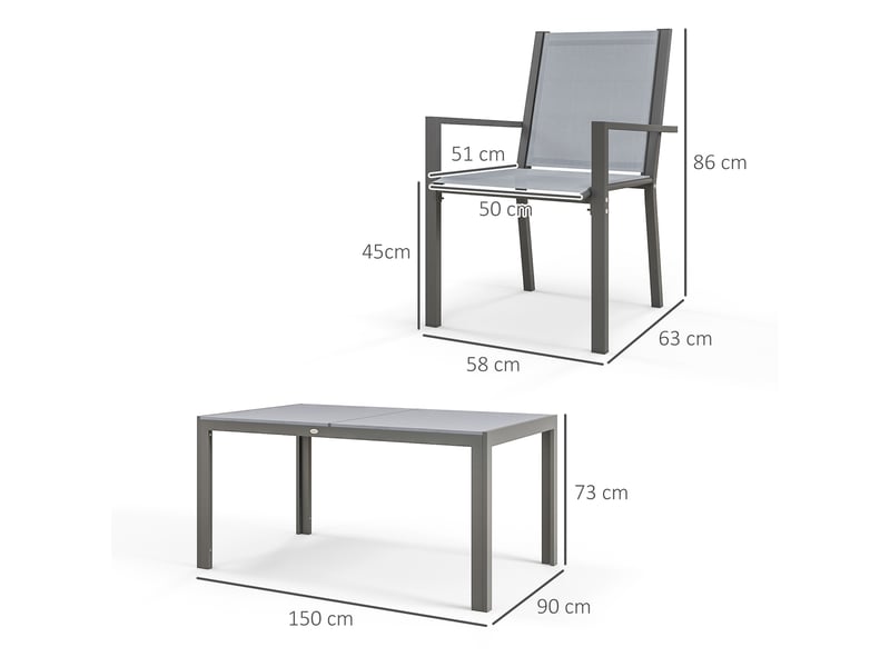  Ensemble de salle à manger de jardin pour 6 personnes salon de jardin extérieur cadres en acier chaises empilables gris  - Conforama E