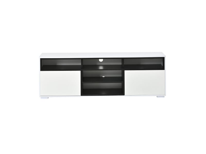  Meuble tv led 150×35×50 cm – mélaminé brillant, lowboard moderne, 2 portes, 8 rangements, petit salon  - Conforama A