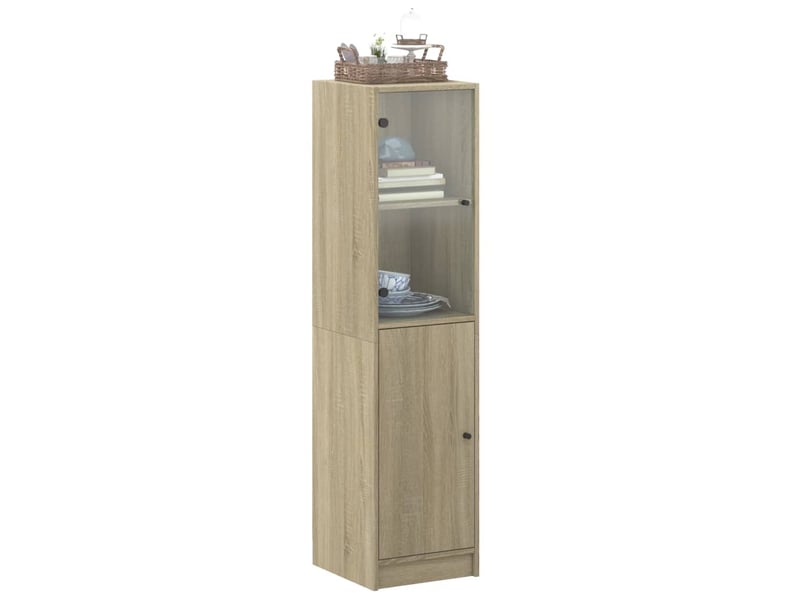  Buffet - bahut - meuble de rangement avec porte en verre chêne sonoma 35x37x142 cm  - Conforama D