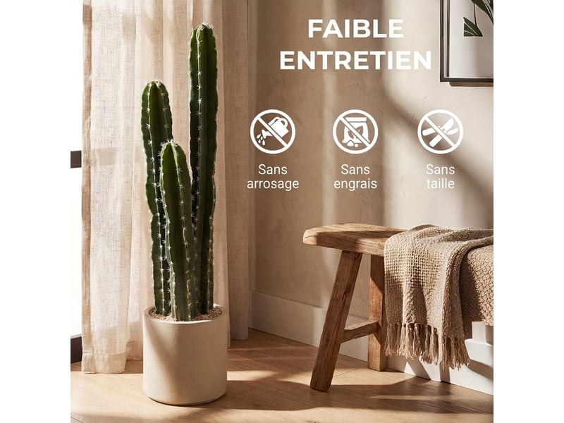  Cactus artificiel 95 cm, plante artificielle en pot, tiges réglables, pour maison et bureau, grand réalisme, vert  - Conforama E
