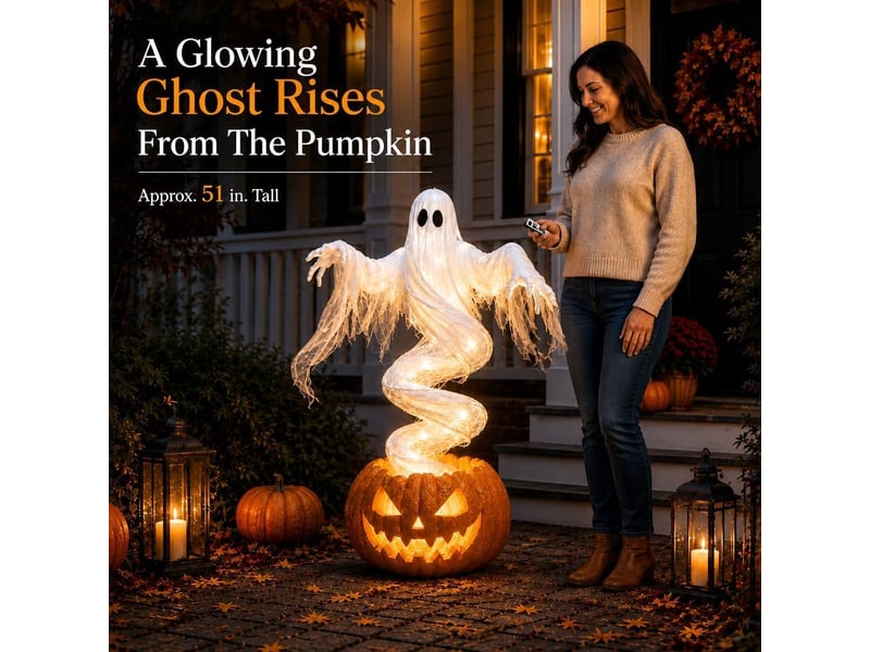  Décoration halloween fantôme citrouille lumineux tourbillonnant, led, 130 cm, pour jardin, porche et pelouse  - Conforama C