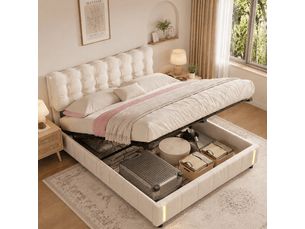 Lit avec rangement 140x200 cm <strong></strong> <strong></strong> coloris beige