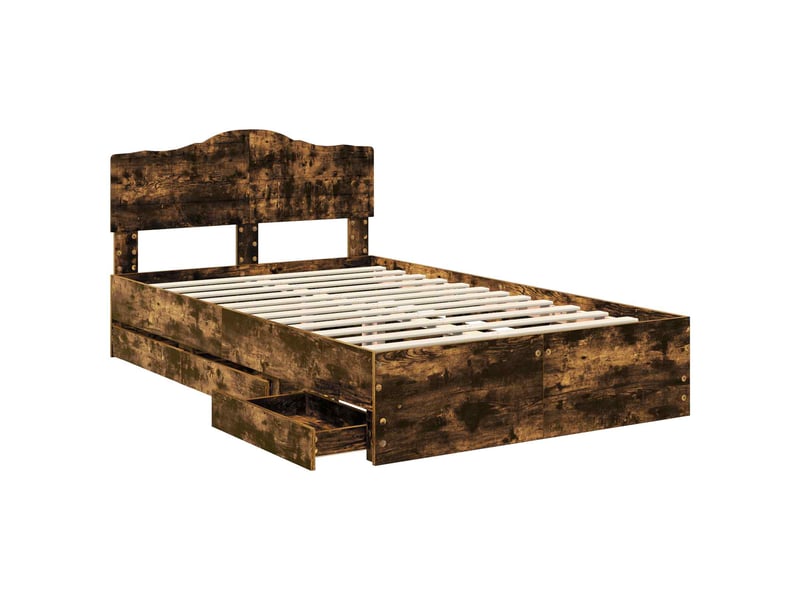 Lit double- lit adulte - cadre de lit chêne fumé 135 x 190 cm bois ingénierie - Conforama D