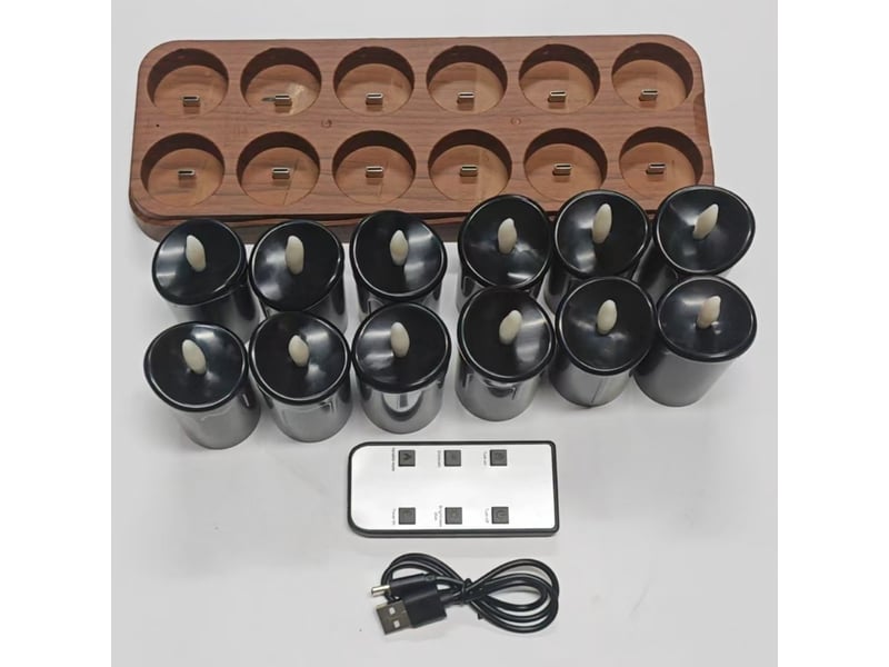 Lot de 12 bougies chauffe-plat led rechargeables sans flamme avec télécommande, minuterie et base de charge, décoration halloween, télécommande, marron et noir - Conforama A