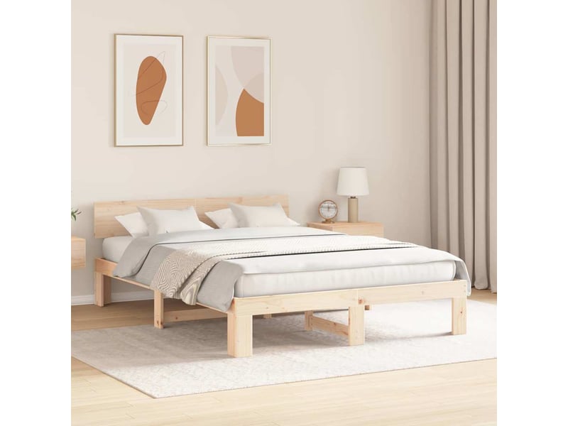 Lit double- lit adulte - cadre de lit avec tête de lit naturel 150 x 200 cm pin massif - Conforama B