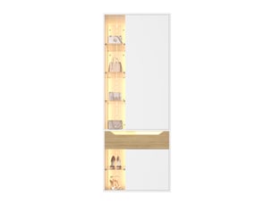 Armoire penderie vitrine 75x50x200 cm - 1 tiroir - 6 cases ouvertes - 2 led - mdf et verre - blanc