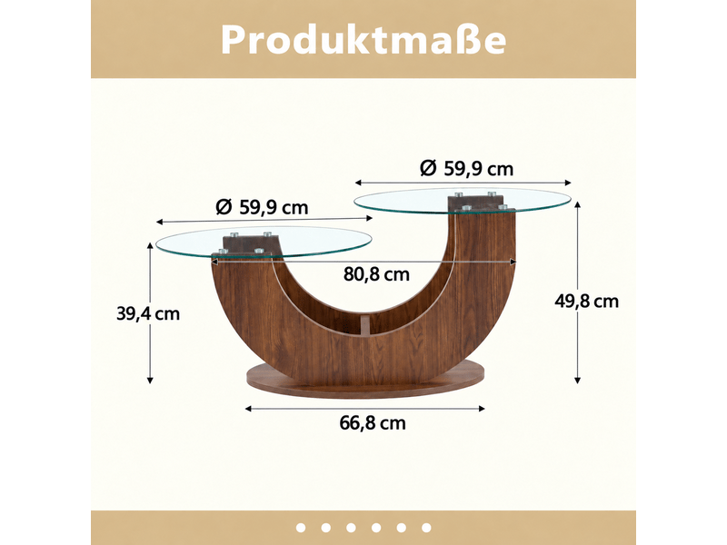  Table basse avec rangement compartiments pratiques plateaux en verre trempé structure en mdf aspect noyer lot de deux plateaux  - Conforama C