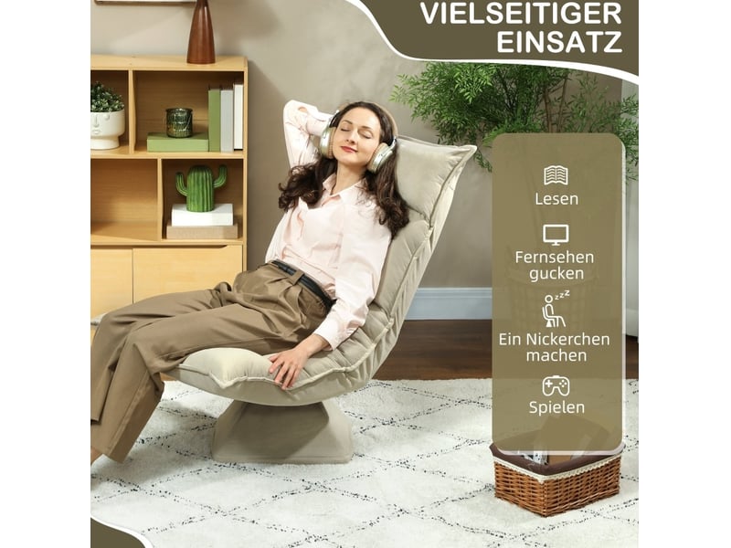  Fauteuil de sol 66x62x28 cm beige en polyester, pivotant 360°, dossier 5 positions pour lecture et détente  - Conforama E