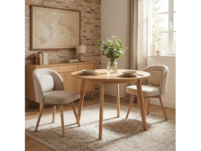  Lot de 2 chaises de salle à manger pivotantes à 360°, velours et bois d'hévéa beige  - Conforama B