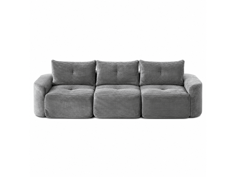  Canapé modulable 3 places 2+1, assise séparée, tissu côtelé, design arrondi wabi-sabi, 3 coussins, gris anthracite OMNIGLINT TRADING LTD - Conforama A