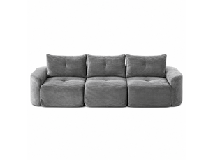 Canapé modulable 3 places 2+1, assise séparée, tissu côtelé, design arrondi wabi-sabi, 3 coussins, gris anthracite
