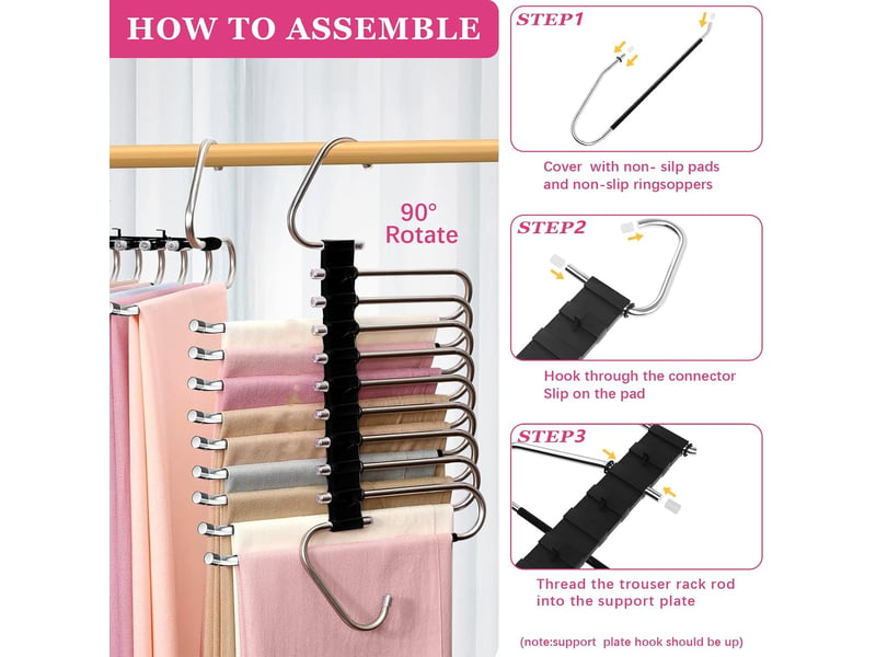 Lot de 2 cintres pliables en acier inoxydable – pour pantalons et vêtements, noir - Conforama C