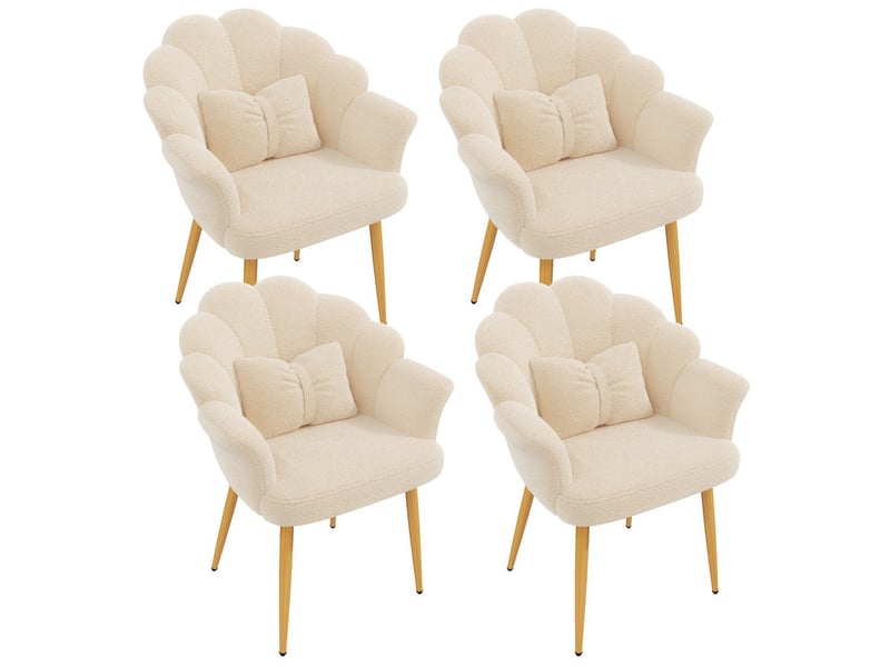 Lot de 4 fauteuils modernes – rembourrés – pieds en métal doré – dossier en forme d'arc – beige - Conforama A