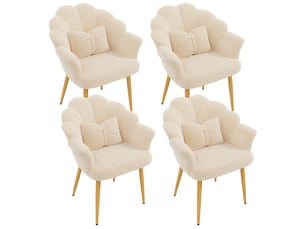 Lot de 4 fauteuils modernes – rembourrés – pieds en métal doré – dossier en forme d'arc – beige