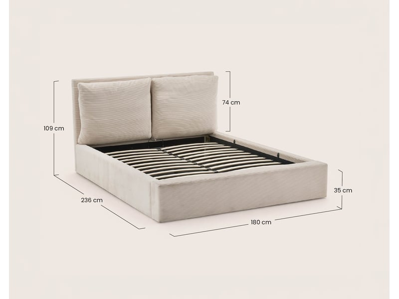  Pivoine - lit coffre queen size - 160x200 - en velours côtelé - sommier inclus - best mobilier - beige PIVOINE - Conforama C