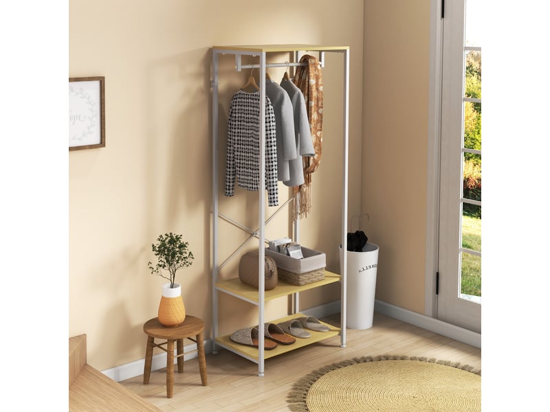 Porte-manteau 2 en 1 avec étagère à 2 niveaux, acier et panneaux de particules, 60 x 40 x 167,5 cm - Conforama C