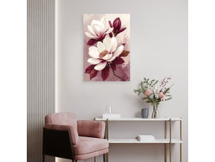 Tableaux, magnolias blancs à feuilles bordeaux sur fond pastel 60x90