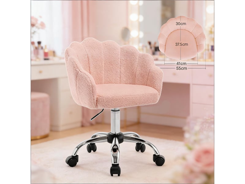  Chaise de bureau fleur,37,5x55x81,5 cm,réglable à roulettes,tissu,rose  - Conforama D