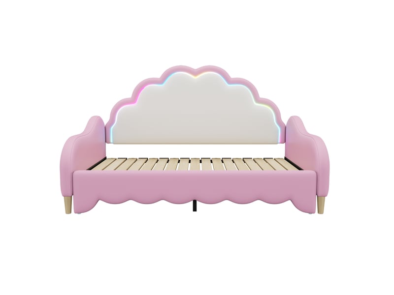  Canapé lit 140x200 rose capitonné en pu - lit double avec led contrôlable par app  - Conforama W