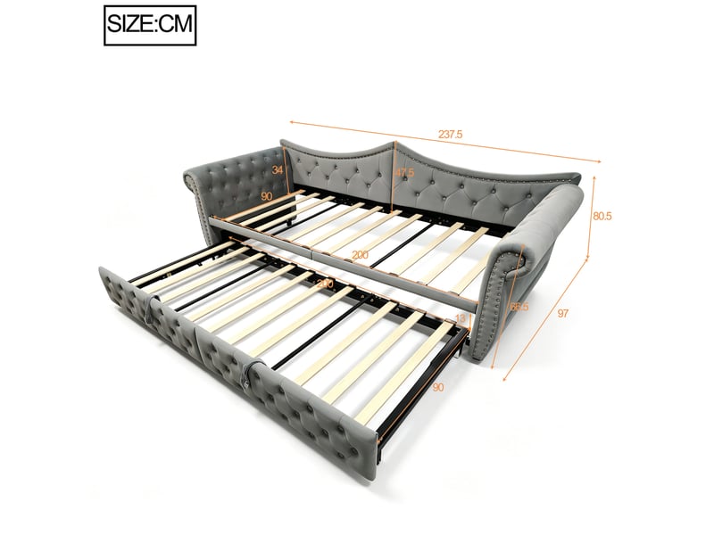  Lit banquette rembourré 90x200 cm - convertible - lit gigogne - éclairage led - port usb - prise de charge - velours - gain de place - gris CozyNest - Conforama D