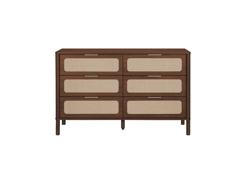  Commode vintage décor bois et cannage 6 tiroirs noyer - etta  - Conforama C