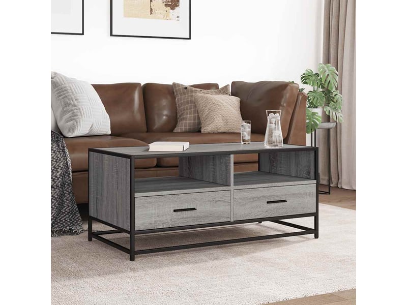  Table basse - table de salon - table à thé sonoma gris 100x50x45 cm bois d'ingénierie et métal  - Conforama C