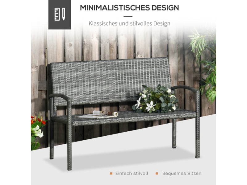  Banc de jardin 2 places gris, effet rotin, cadre acier, charge 320 kg, mobilier extérieur  - Conforama B