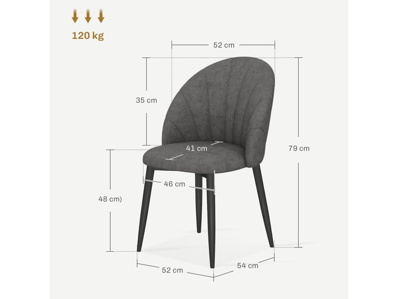  Chaises de salle à manger lot de 4 ergonomiques  - pieds acier, tissu effet velours gris foncé  - Conforama D