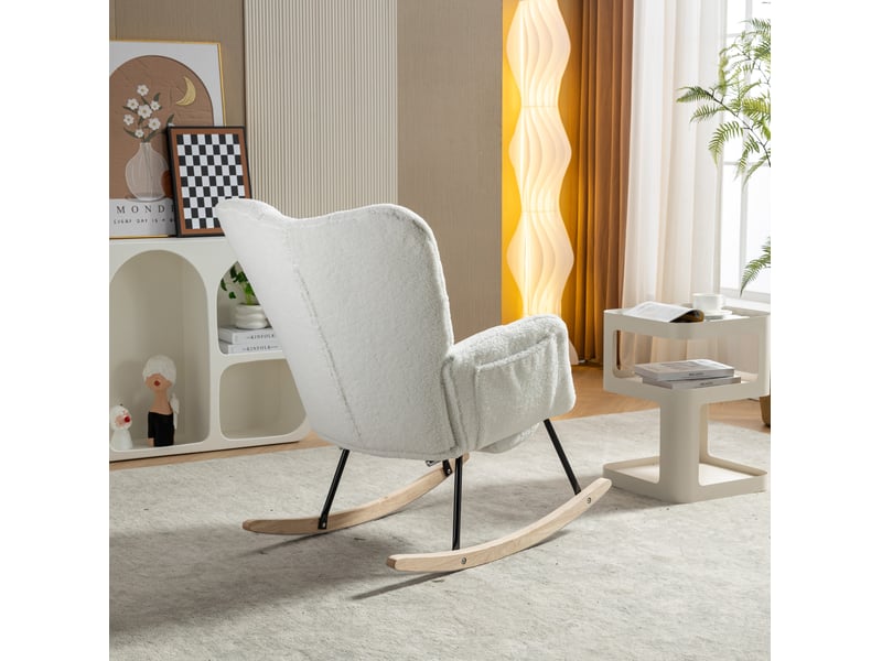 Chaise berçante 70 x 98 x 98,5 cm blanche en tissu peluche, dossier haut et repose-pieds escamotable  - Conforama B