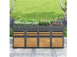 Coffre pour 4 bacs à déchets 264x80x125 cm toit de plantation métal anthracite et aspect bois