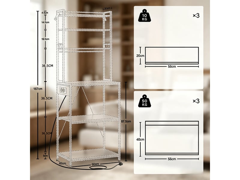 Station café giga, étagère cuisine avec prises, meuble de rangement et espace de travail compact - Conforama C