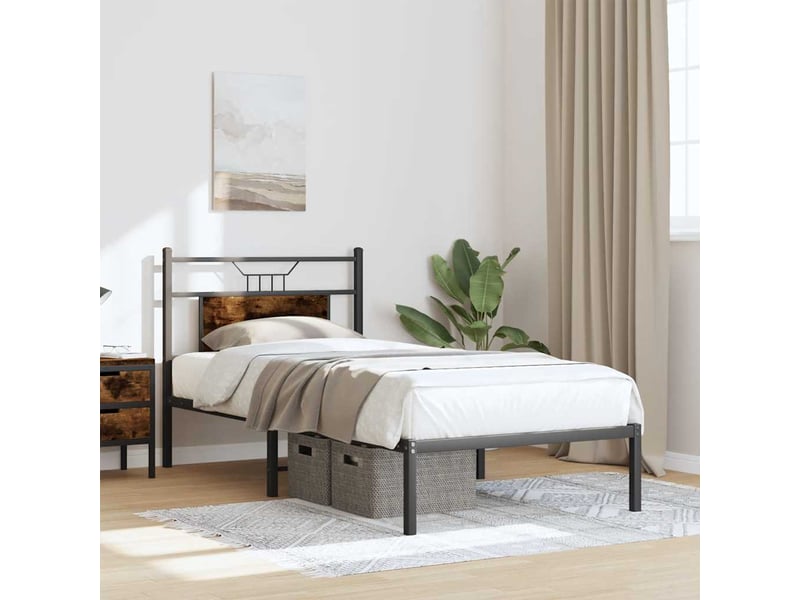  Lit simple- lit adulte -  cadre de lit sans matelas chêne fumé 80x200cm bois d'ingénierie  - Conforama C