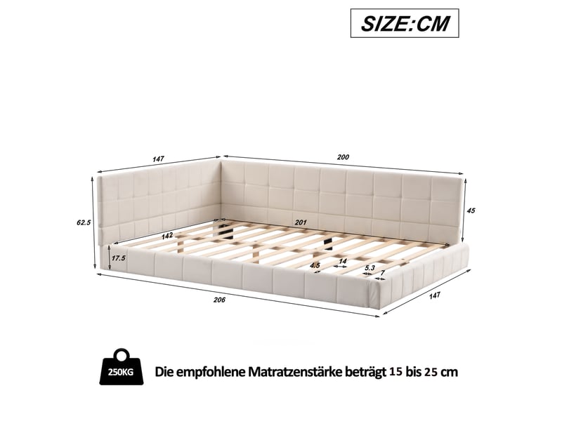  Lit banquette 140 x 200 cm beige en tissu, convertible en canapé avec sommier  - Conforama C