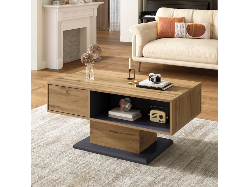  Table basse avec rangement double face et compartiment intérieur, en panneau de particules, gris bois - uvrion  - Conforama B