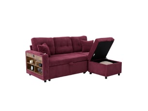 Canapé droit convertible BEAOK 3 places Tissu rouge avec coffre de rangement