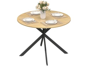 Table à manger ronde 4 personnes acier coloris chêne ø 100 x h 75 cm