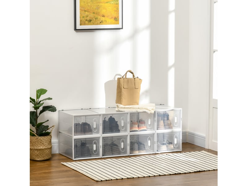  Boîte à chaussures 28x36x21 cm transparente en plastique, lot de 8 empilable, portes magnétiques  - Conforama E