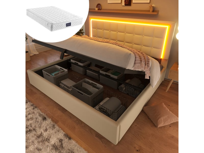 Lit polsteré en pu blanc 160 x 200 cm - Conforama E